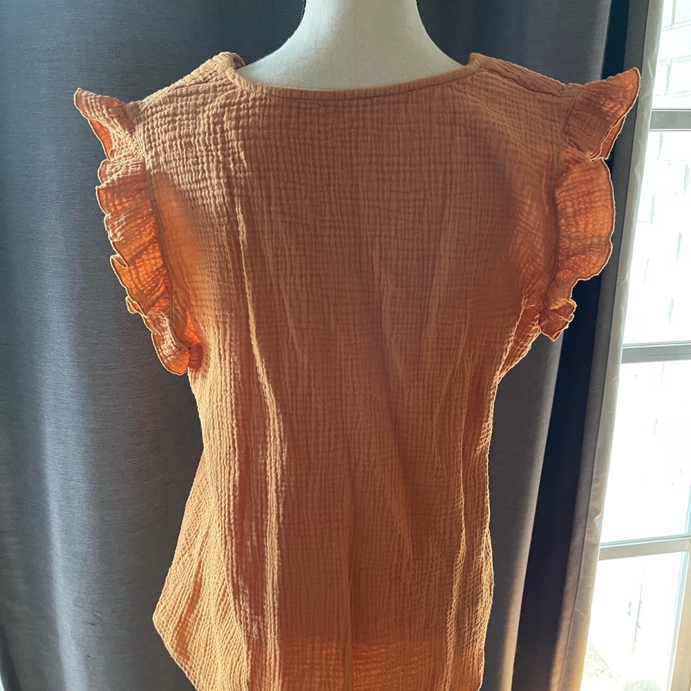 Women's Orange Ruffle Sleeve Top - Picture 5 of 6